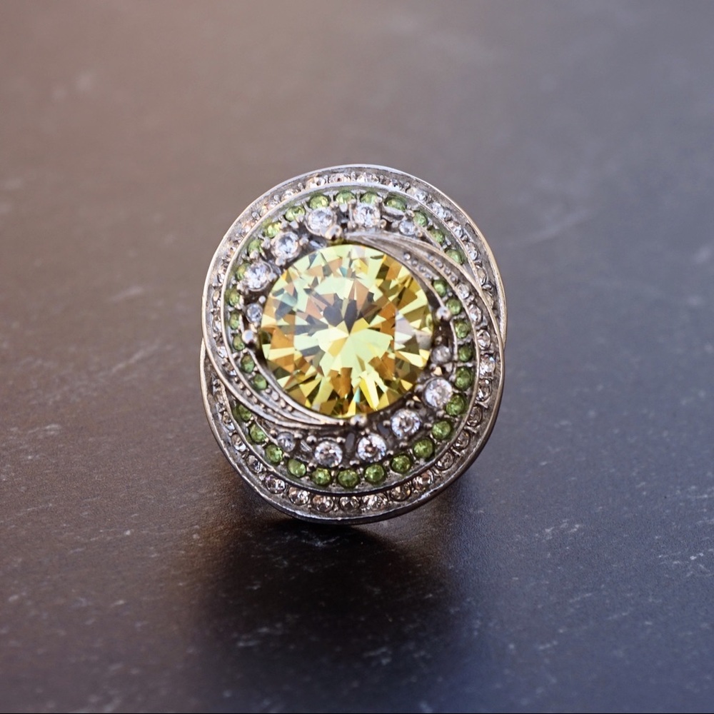 Massive Crystal Cocktail Ring With Citrine Crystal (Size 7)